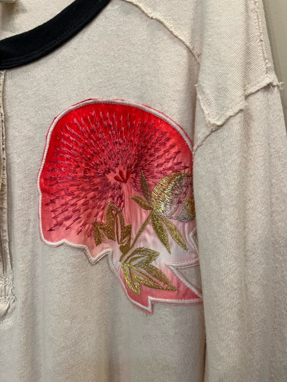 Free People embroidered bird, shell Henley tunic, slub knit, oversized Medium - Picture 6 of 9